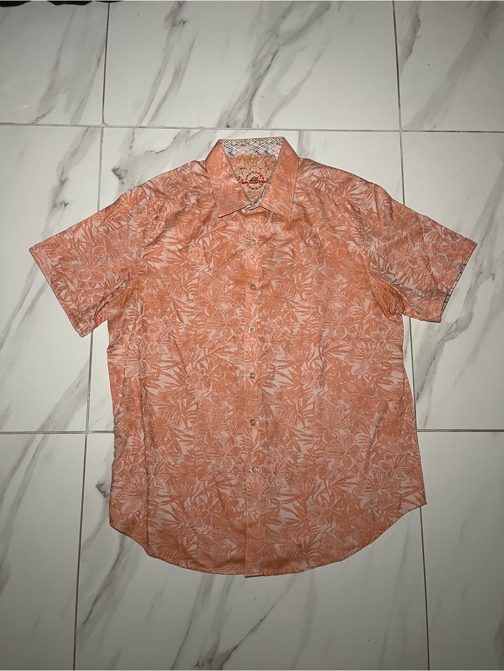 Robert Graham VintShort-Sleeve Floral Button-Up Shirt in Coral